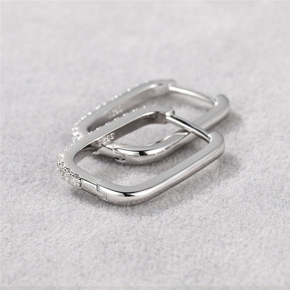 1.8 mm Moissanite Diamond Pave Rectangular Huggie Hoop Earrings NEW - Picture 6 of 11